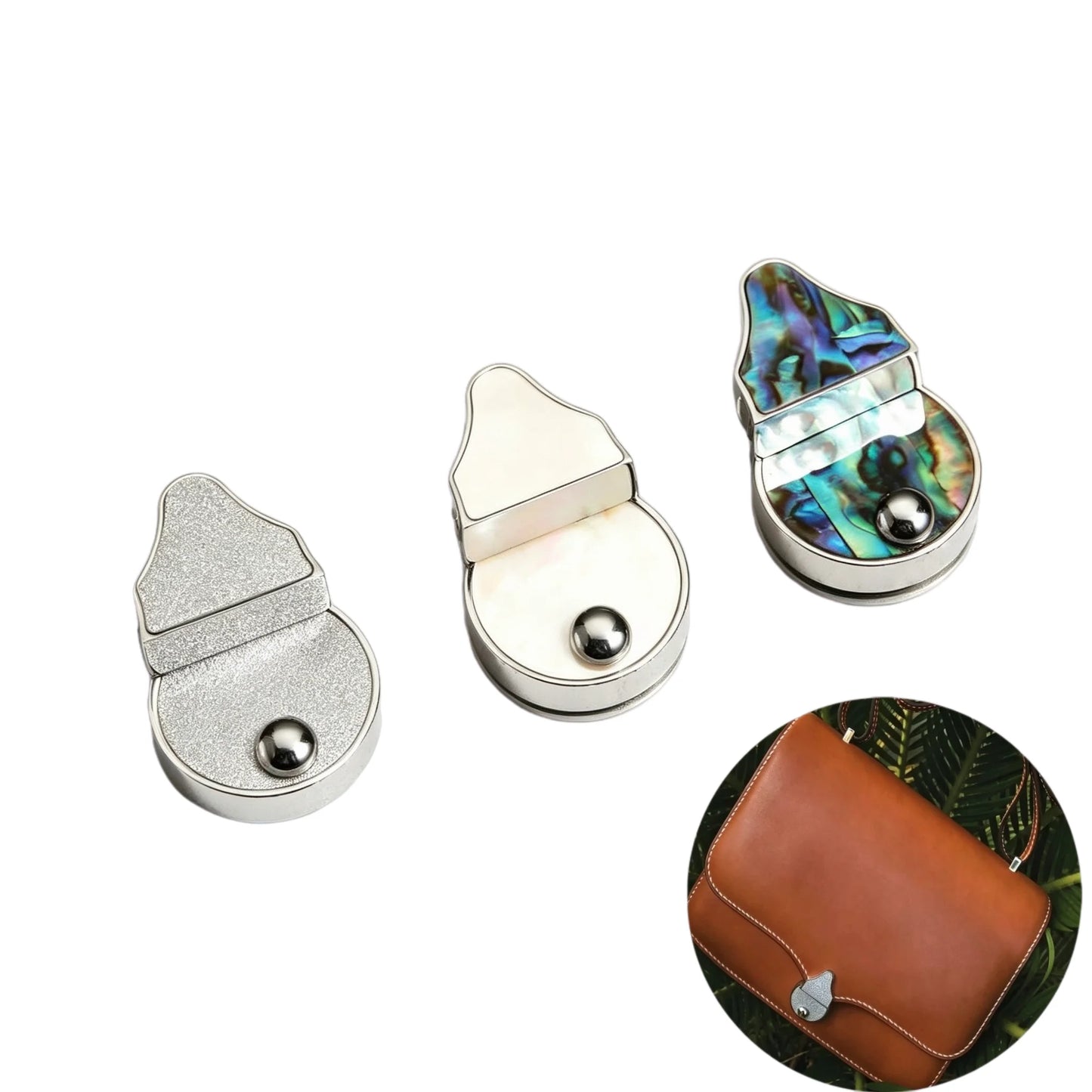 1259 Luxury Natural Mother of Pearl Premium Stainless Steel Mini Press Lock,Gold/silver