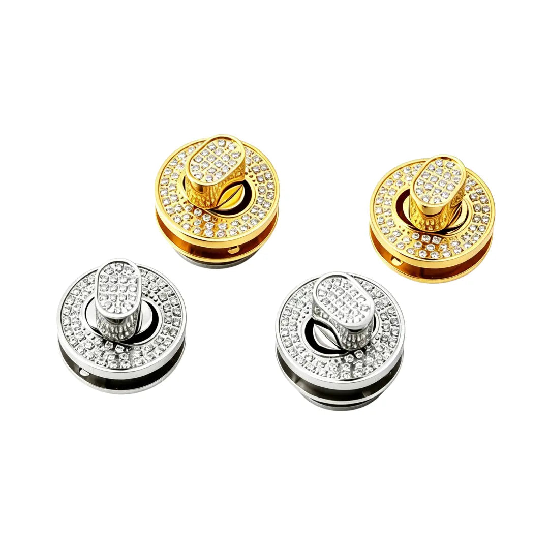 1264 Stainless Steel  Round Crystal Twist Turn Lock,Gold/silver