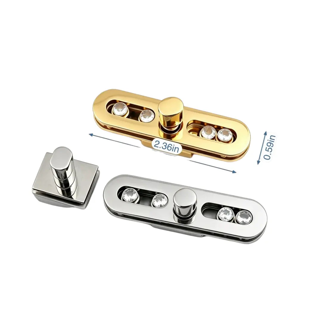 1265 Stainless Steel Rectangle Crystal Turn Lock,Gold/silver