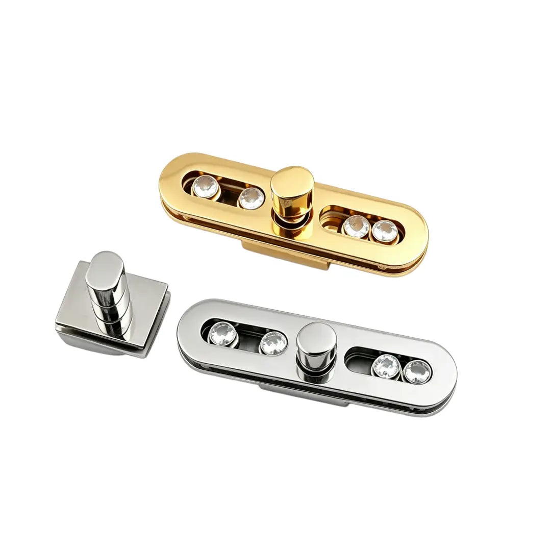 1265 Stainless Steel Rectangle Crystal Turn Lock,Gold/silver