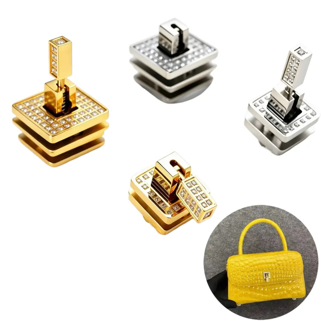 1266 Stainless Steel Square Crystal Turn Lock,Gold/silver,Two sizes