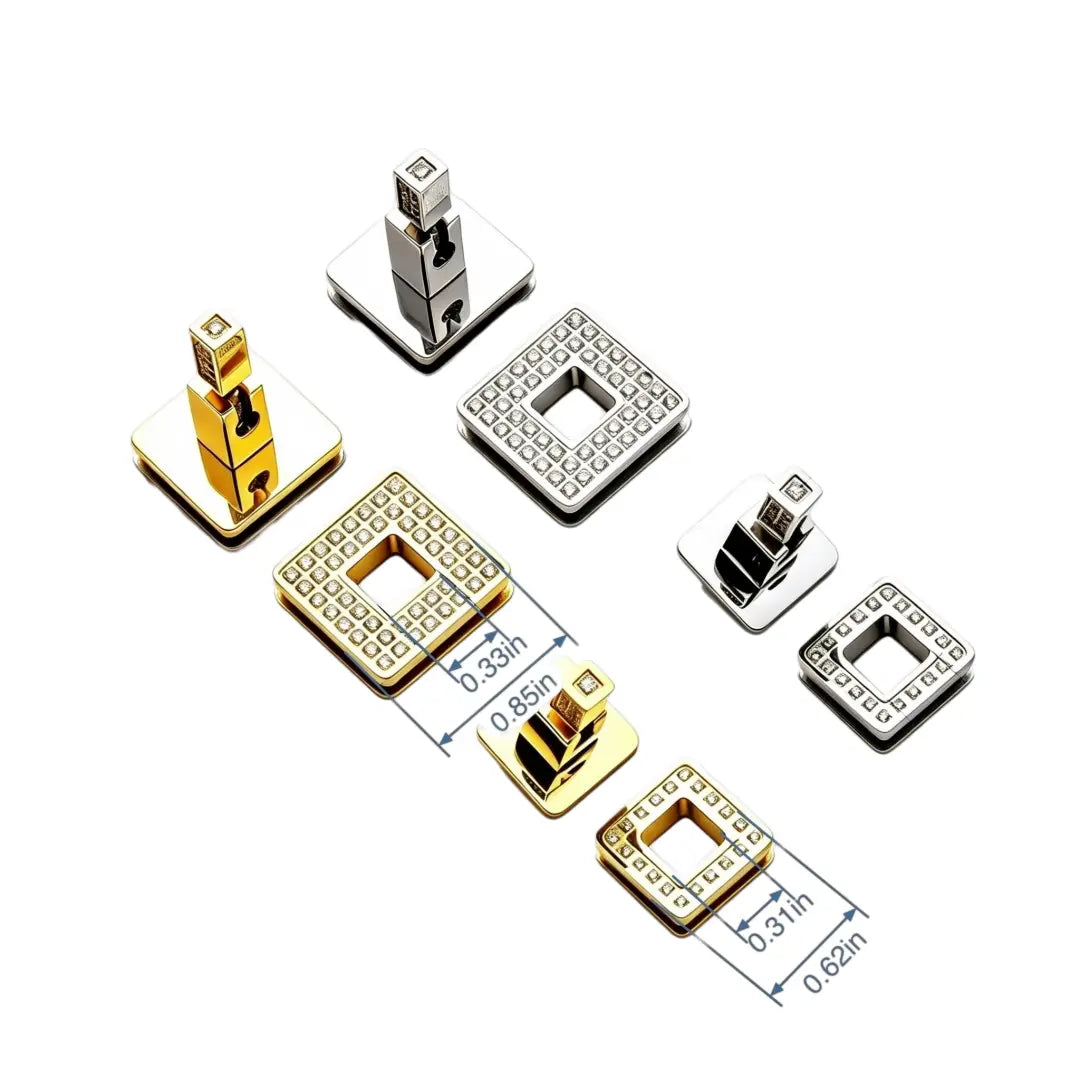 1266 Stainless Steel Square Crystal Turn Lock,Gold/silver,Two sizes