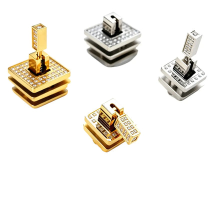1266 Stainless Steel Square Crystal Turn Lock,Gold/silver,Two sizes