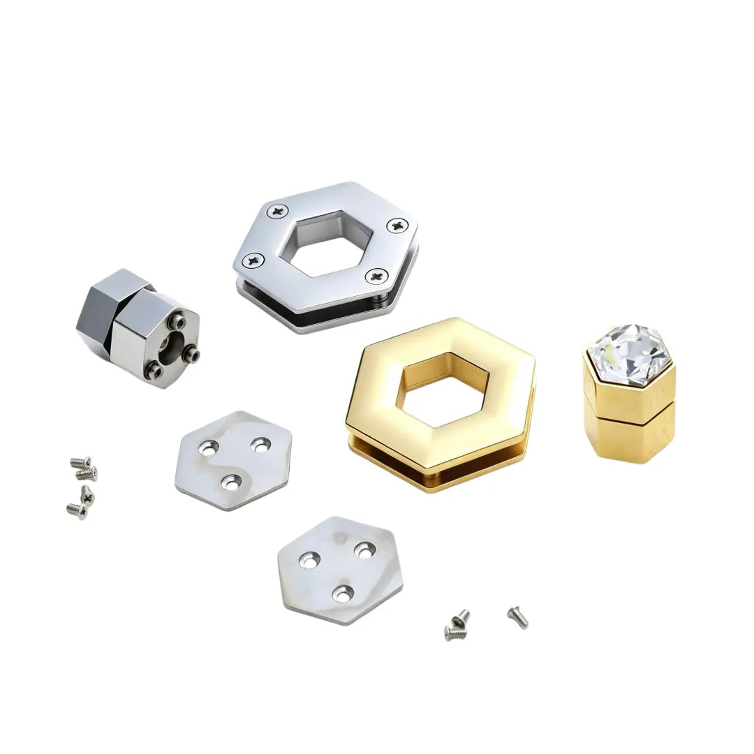 1268 Stainless Steel Hexagonal Swarovski Crystal Turn Lock ,Gold/silver
