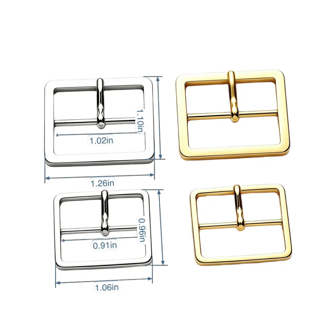 1305 Stainless Steel Square Center Bar Buckle,Gold/silver,Two sizes