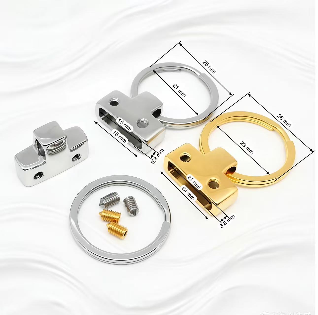 1369 Stainless Steel Key Ring Clasp Set ,Gold/silver,Two size